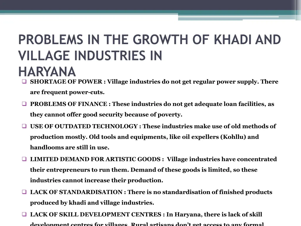 problems in the growth of khadi and village