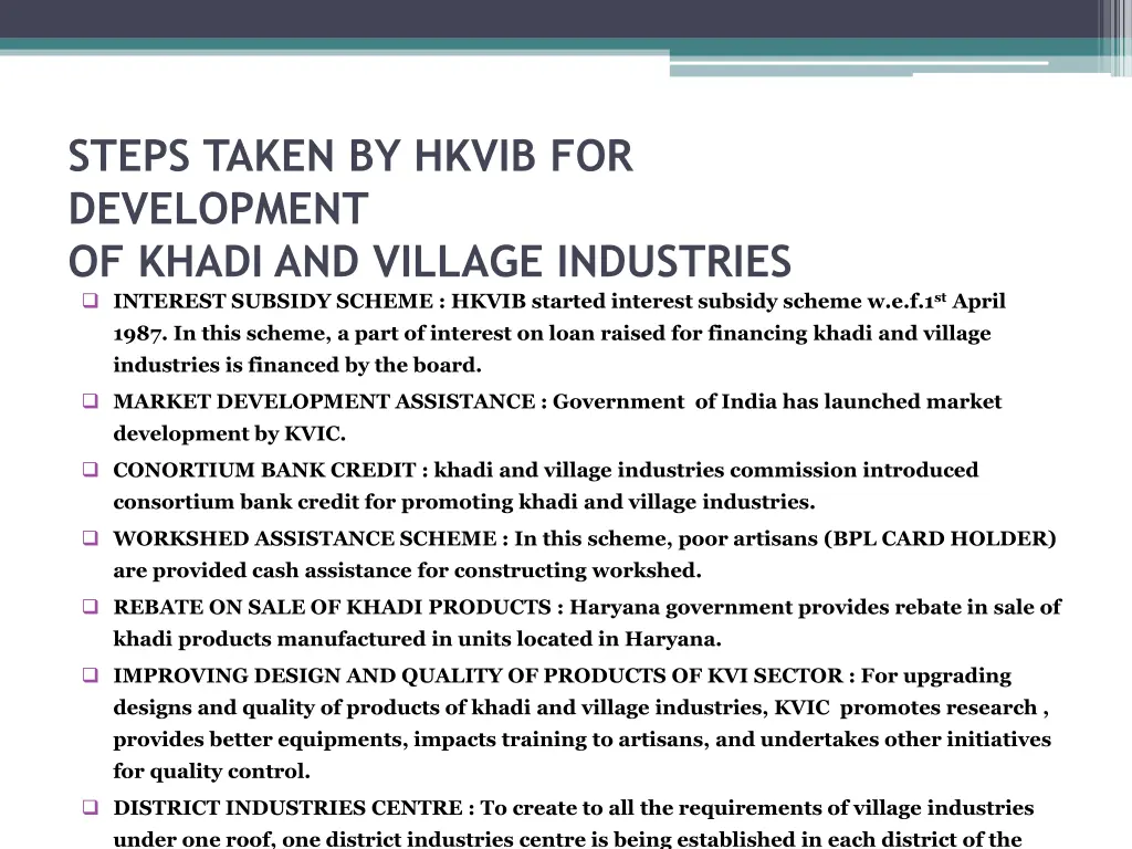 steps taken by hkvib for development of khadi