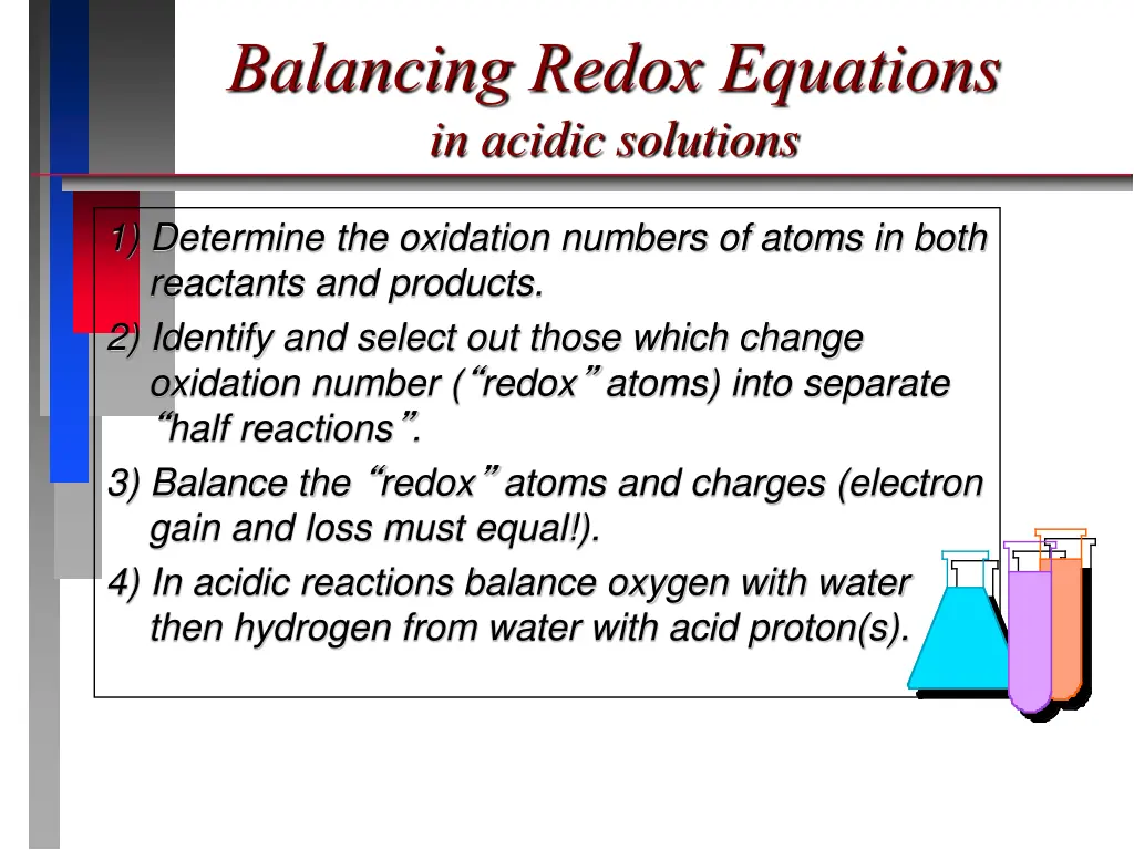 balancing redox equations in acidic solutions