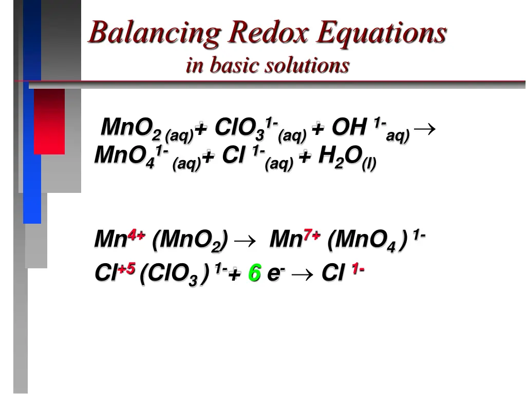 balancing redox equations in basic solutions 1