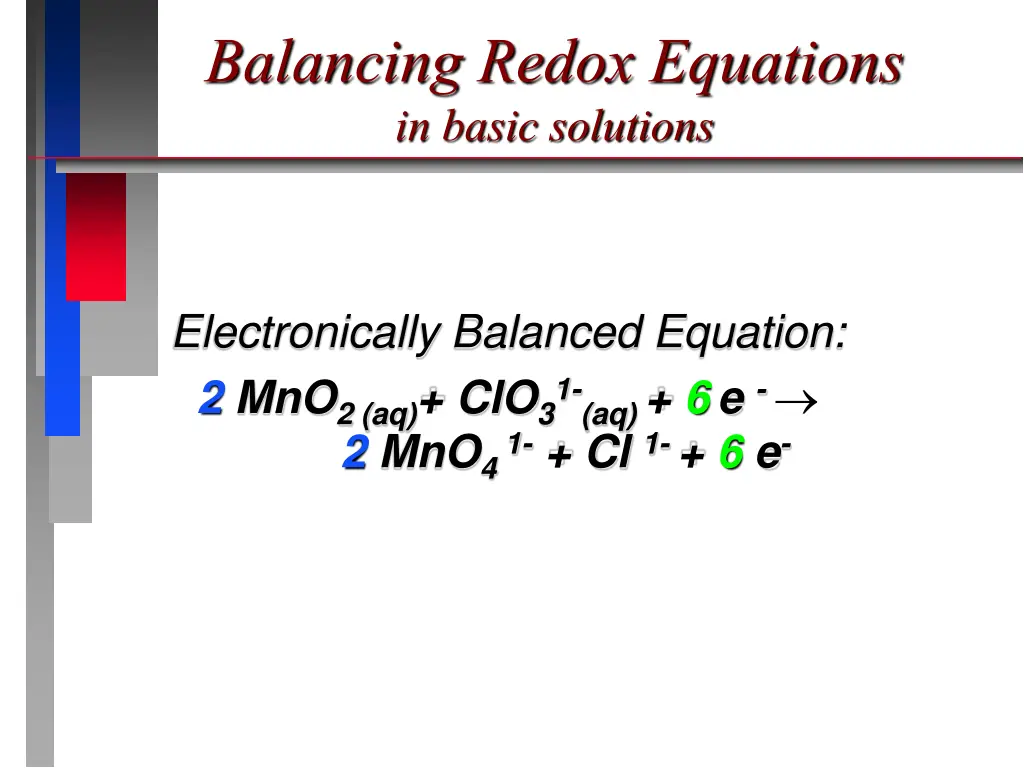 balancing redox equations in basic solutions 2