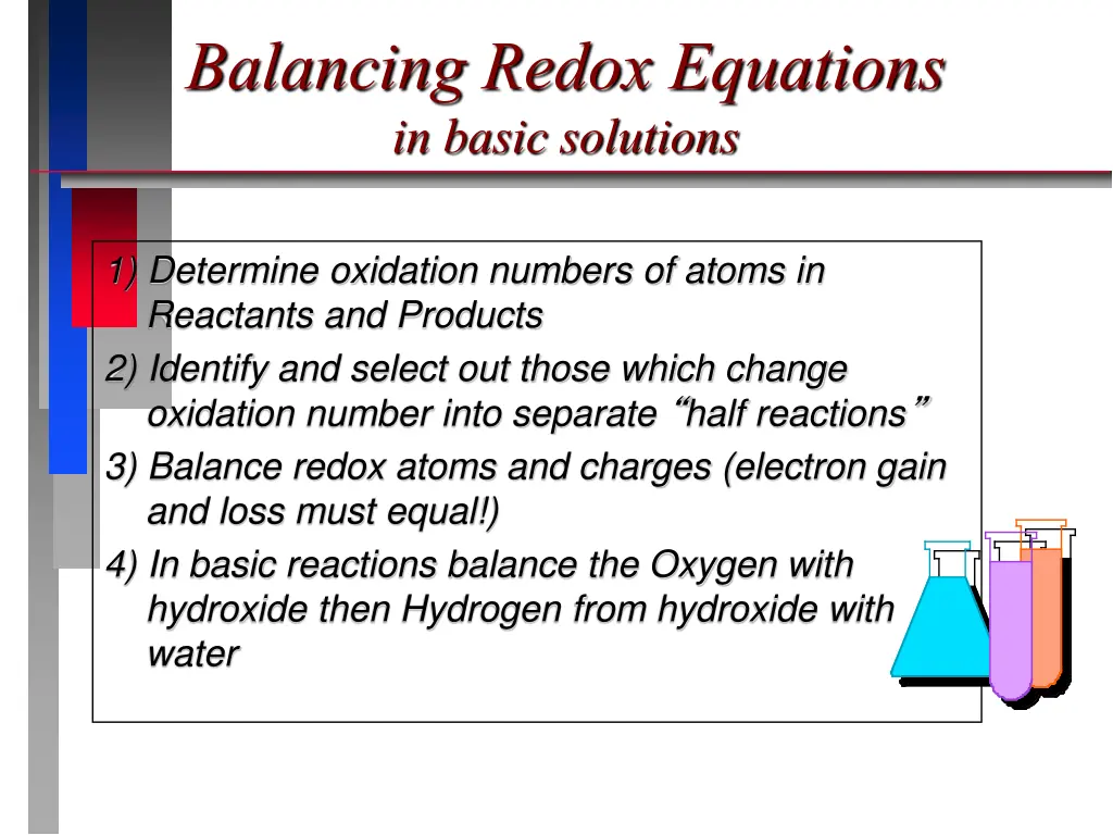 balancing redox equations in basic solutions