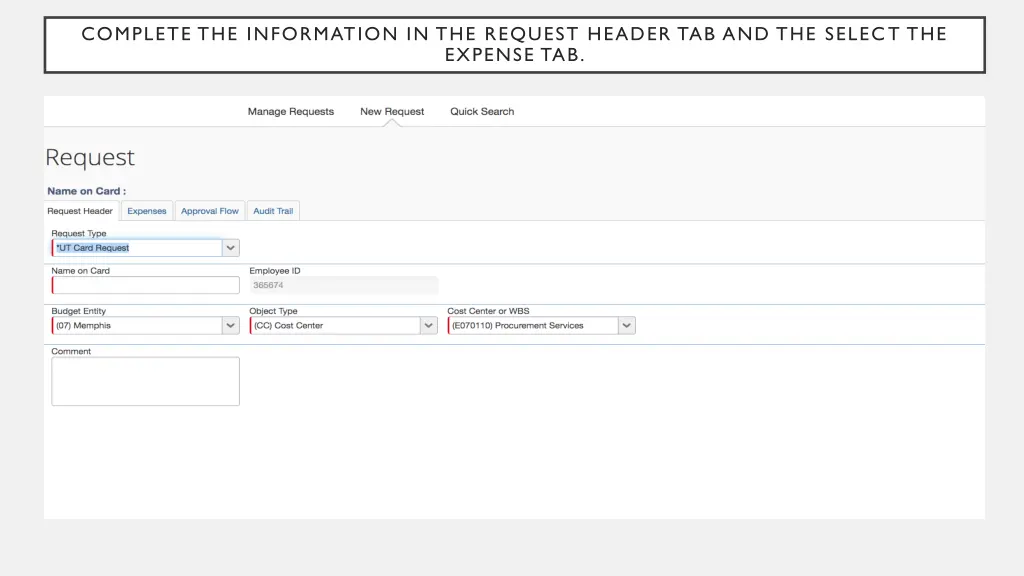 complete the information in the request header