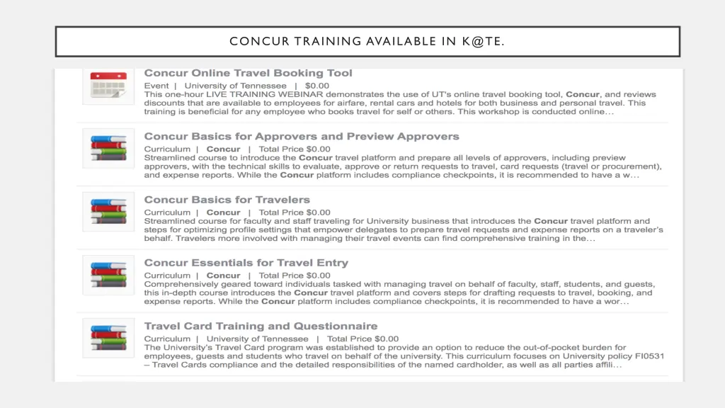 concur training available in k@te