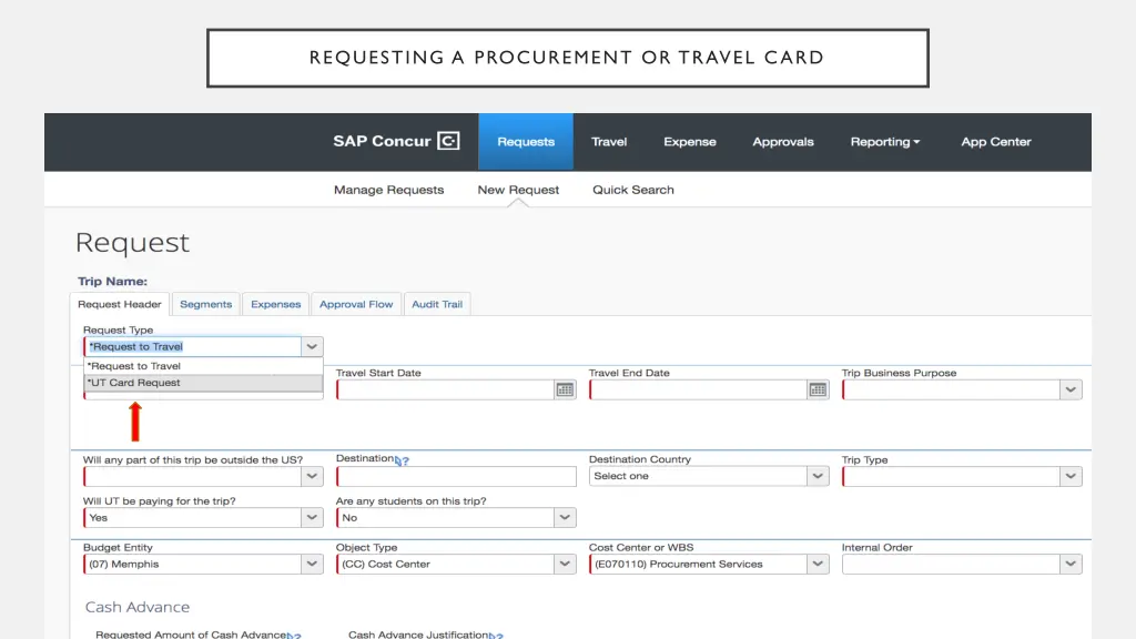 requesting a procurement or travel card