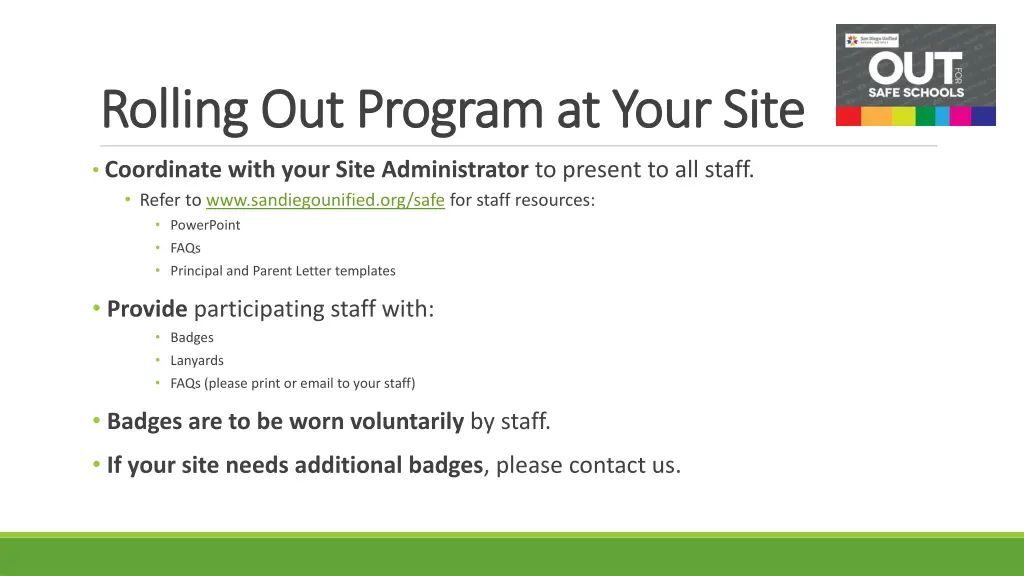 rolling out program at your site rolling