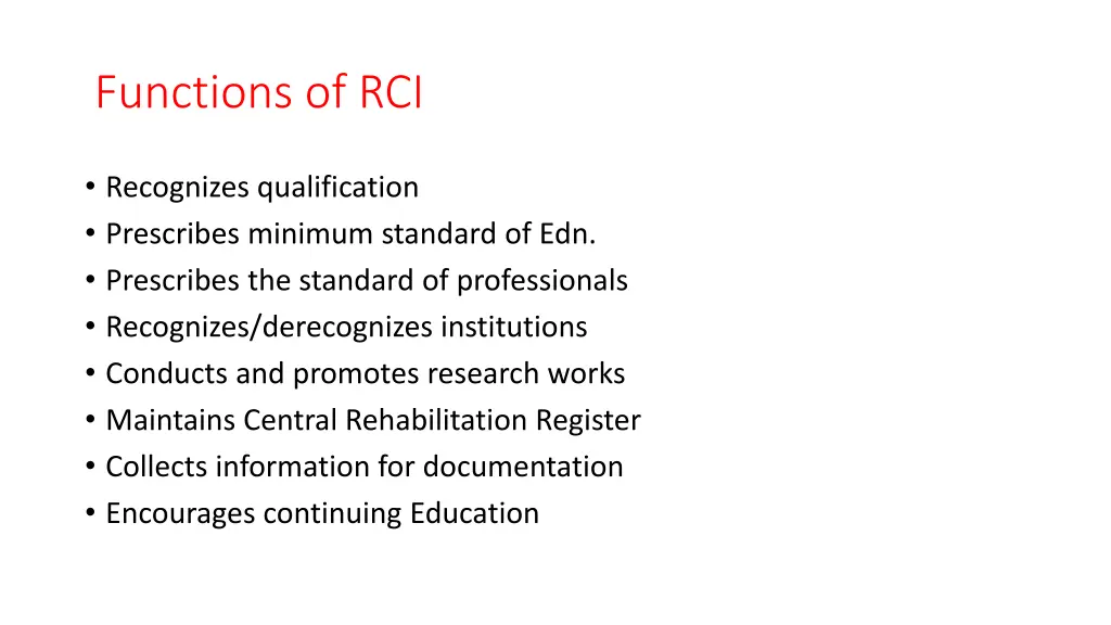 functions of rci