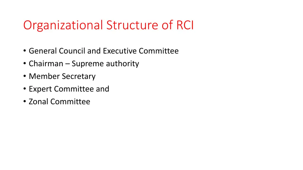 organizational structure of rci