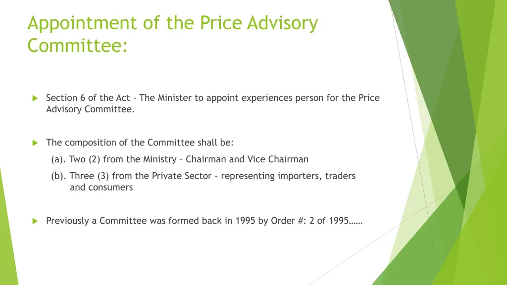 appointment of the price advisory committee