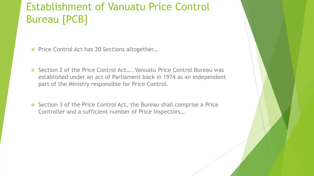 establishment of vanuatu price control bureau pcb