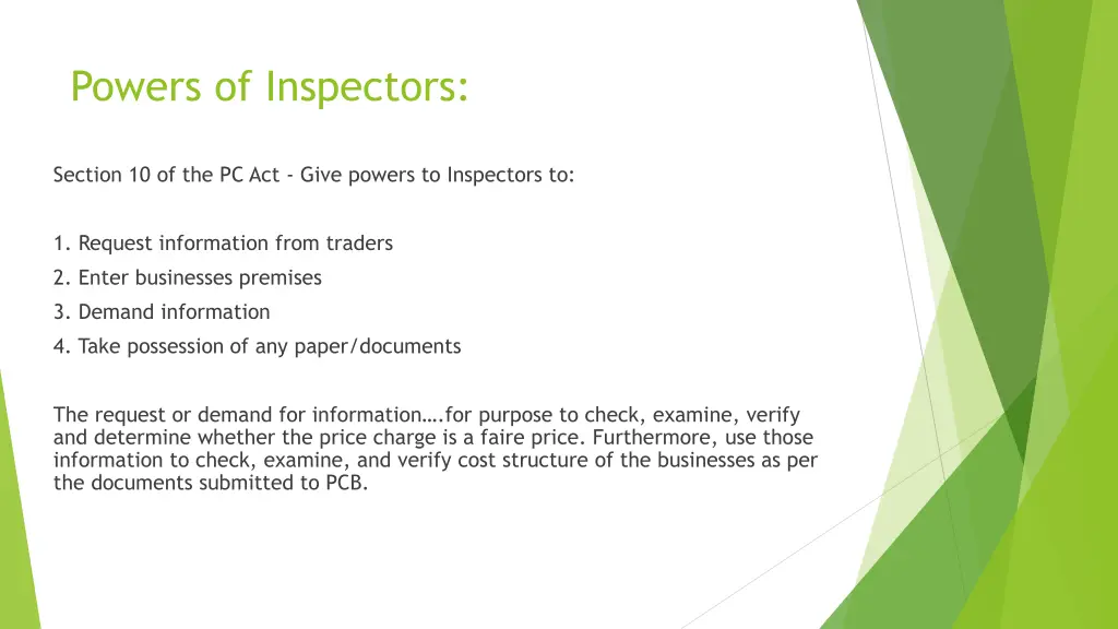 powers of inspectors