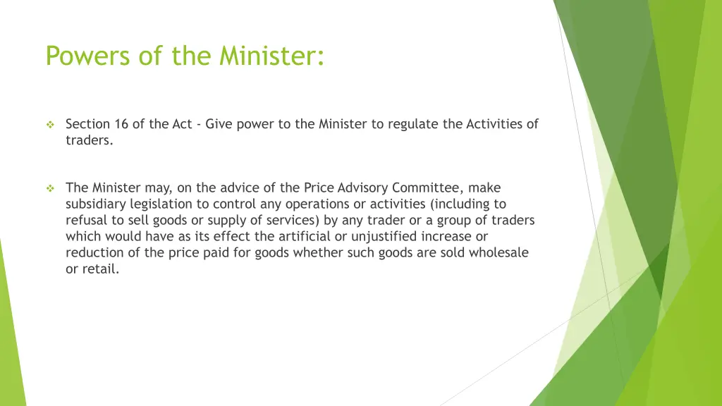 powers of the minister