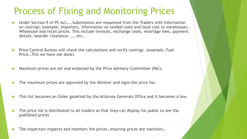 process of fixing and monitoring prices