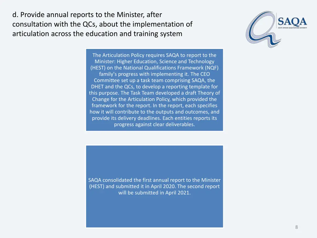 d provide annual reports to the minister after