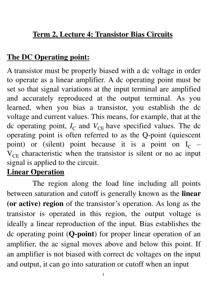 term 2 lecture 4 transistor bias circuits