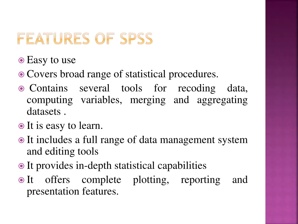 features of spss