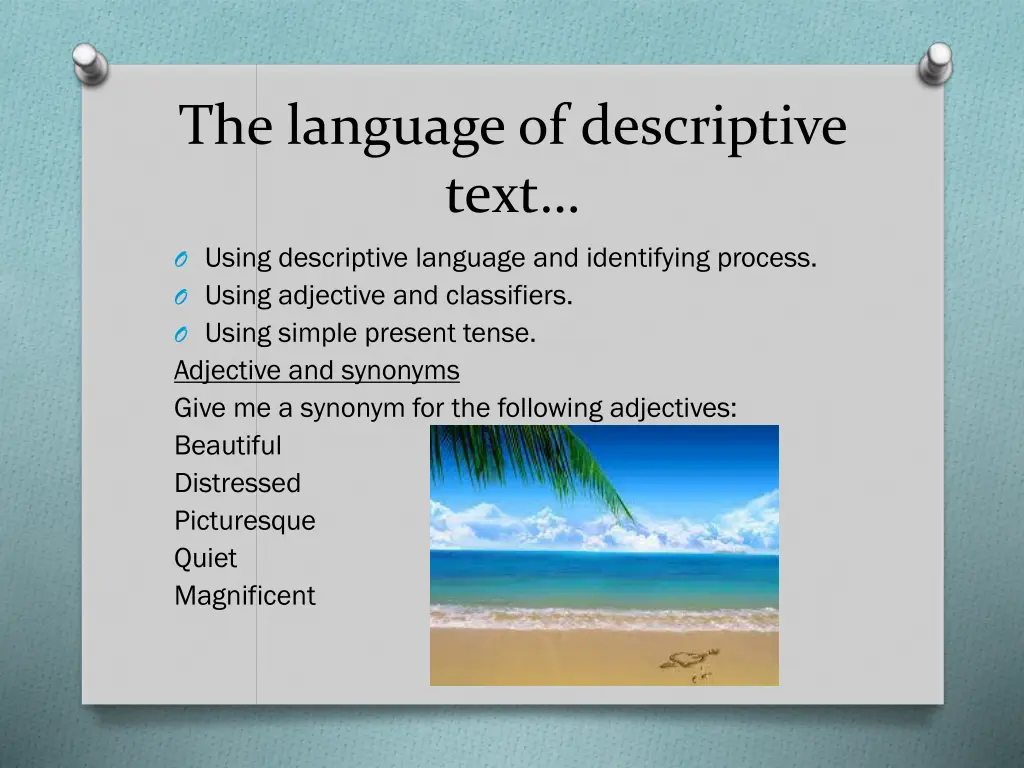 the language of descriptive text