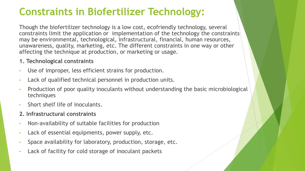 constraints in biofertilizer technology