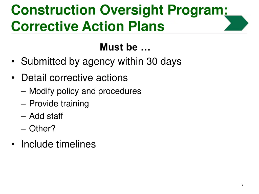 construction oversight program corrective action