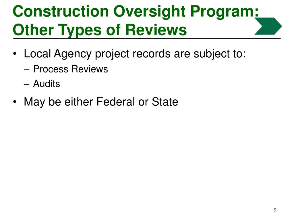 construction oversight program other types