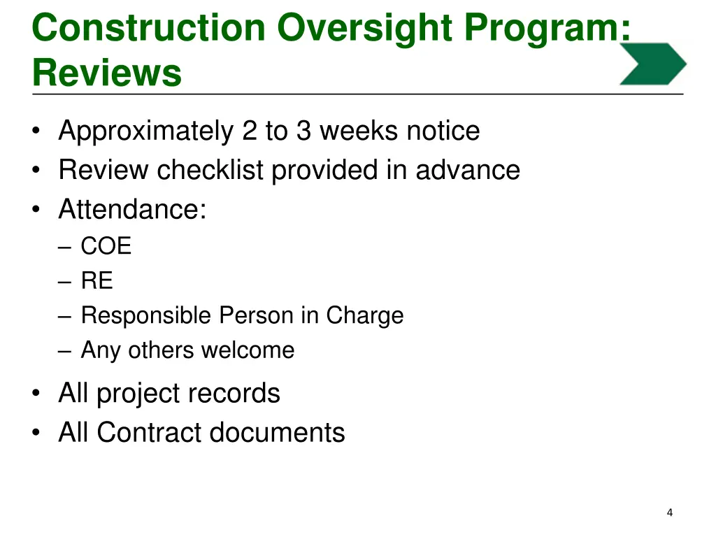 construction oversight program reviews