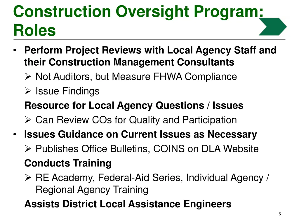 construction oversight program roles