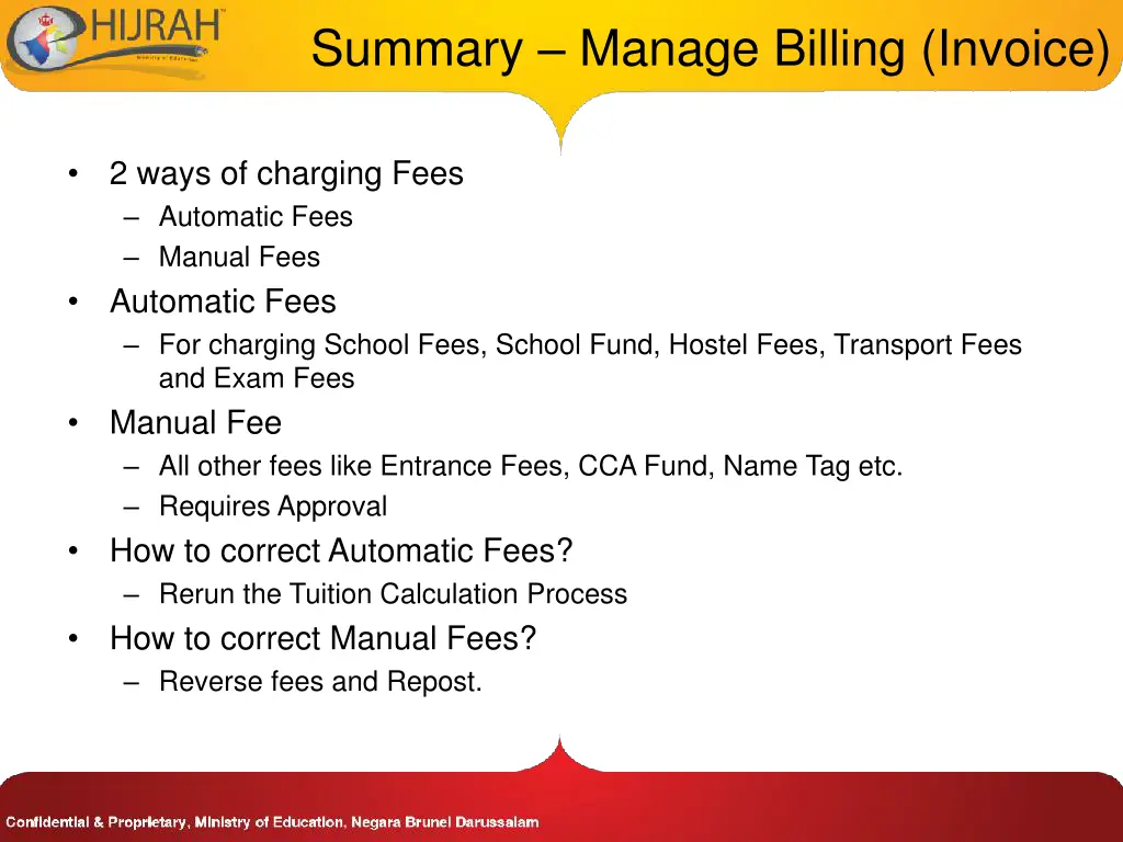 summary manage billing invoice