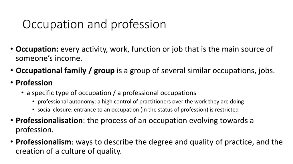 occupation and profession