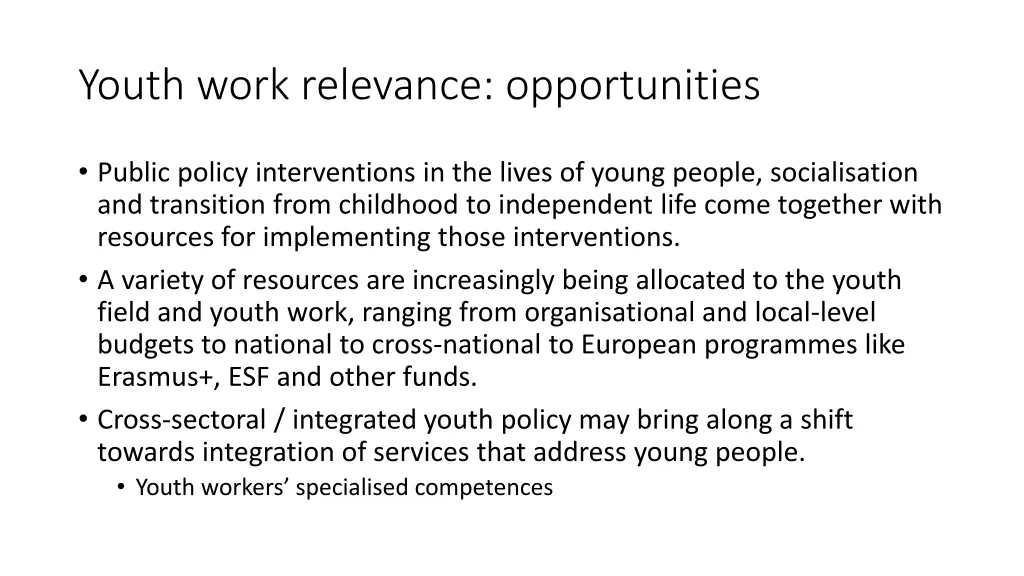 youth work relevance opportunities