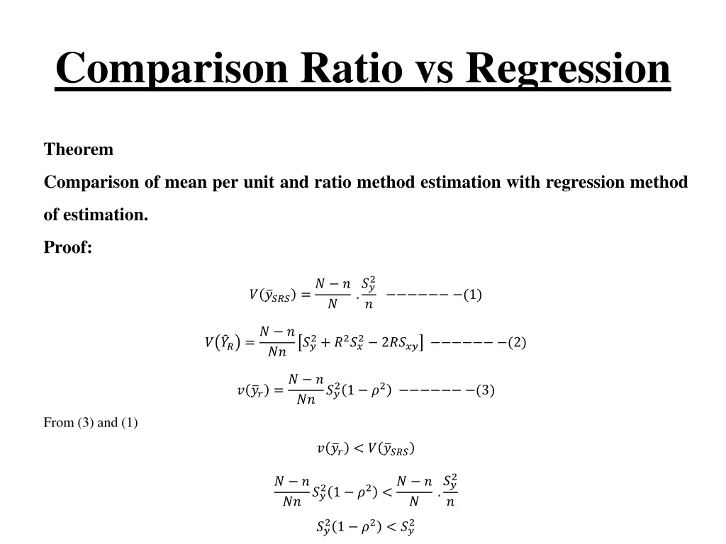 comparison ratio vs regression