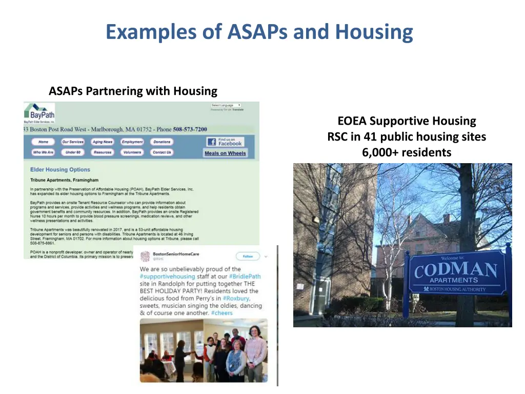 examples of asaps and housing