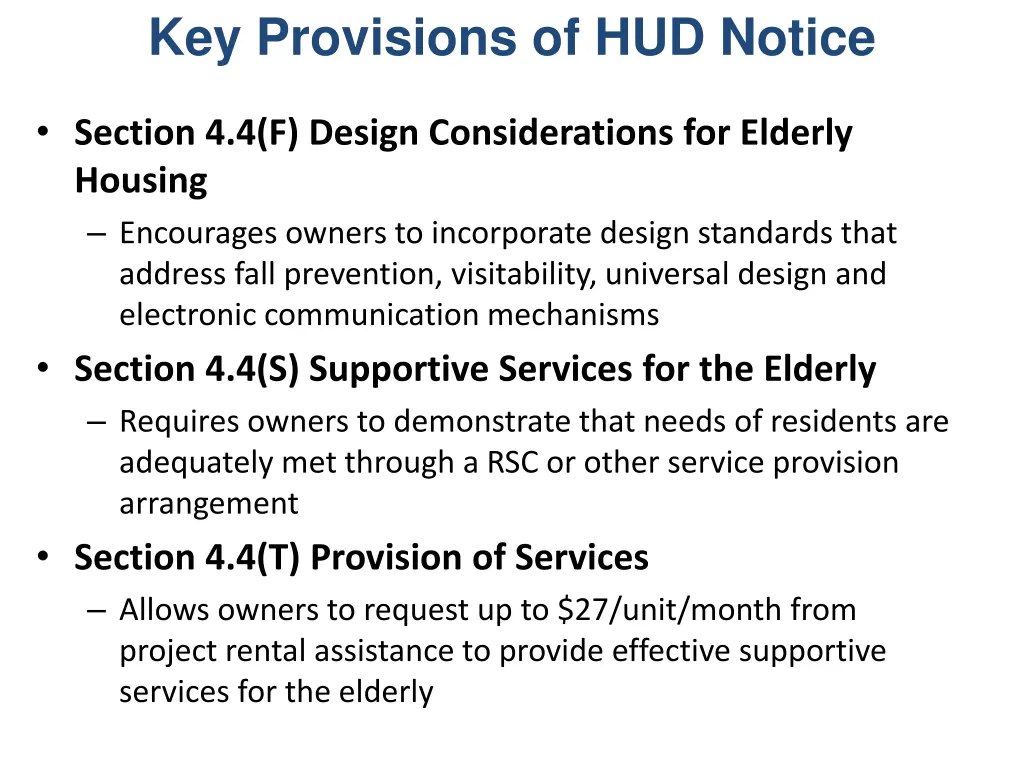 key provisions of hud notice