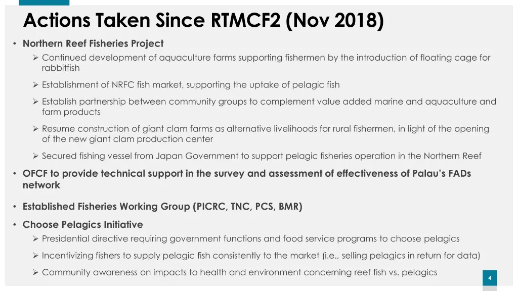 actions taken since rtmcf2 nov 2018