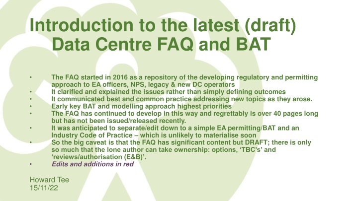 introduction to the latest draft data centre