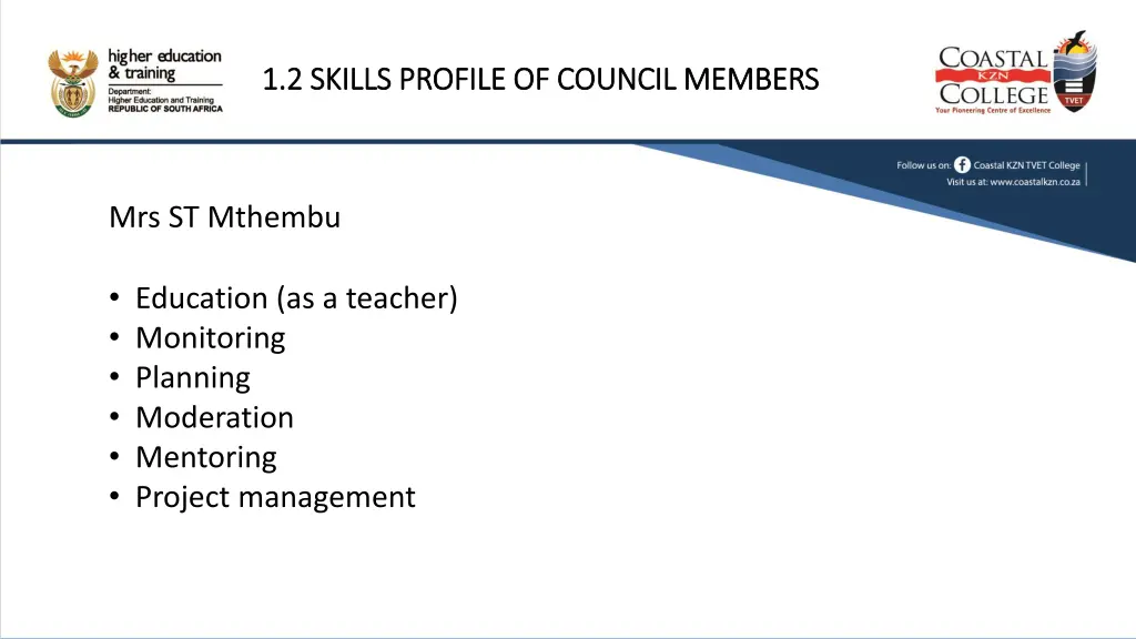 1 2 skills profile of council members 1 2 skills