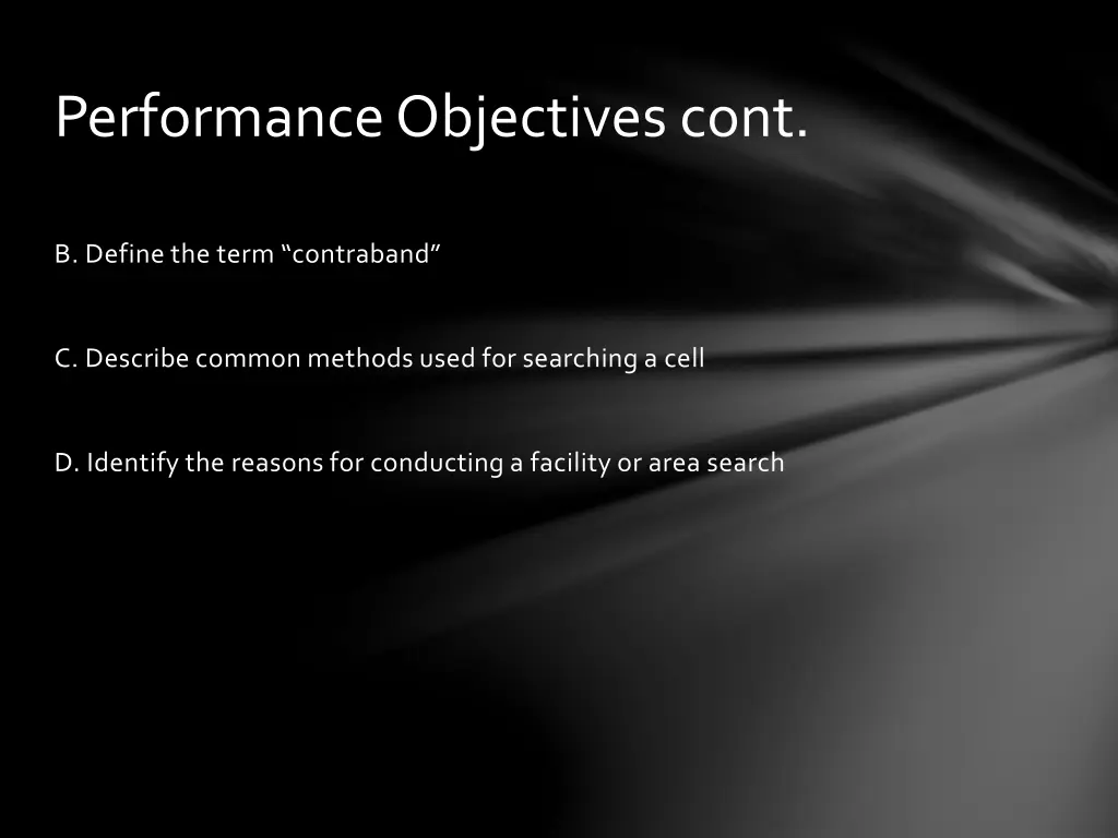 performance objectives cont