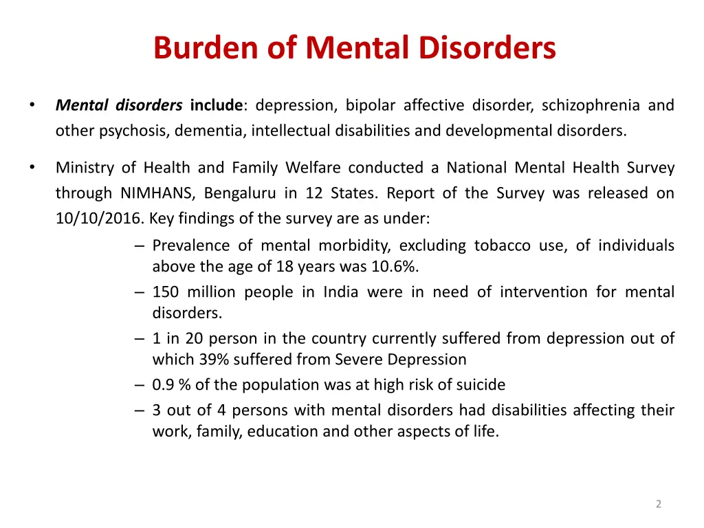 burden of mental disorders