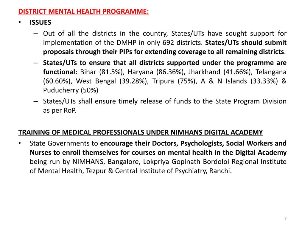 district mental health programme issues