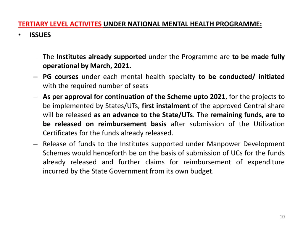 tertiary level activites under national mental