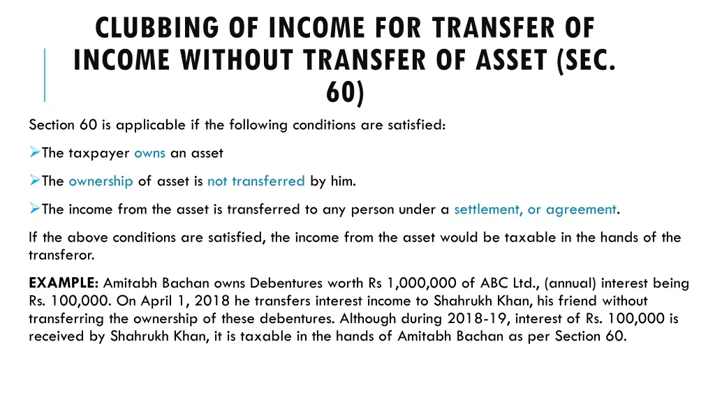 clubbing of income for transfer of income without