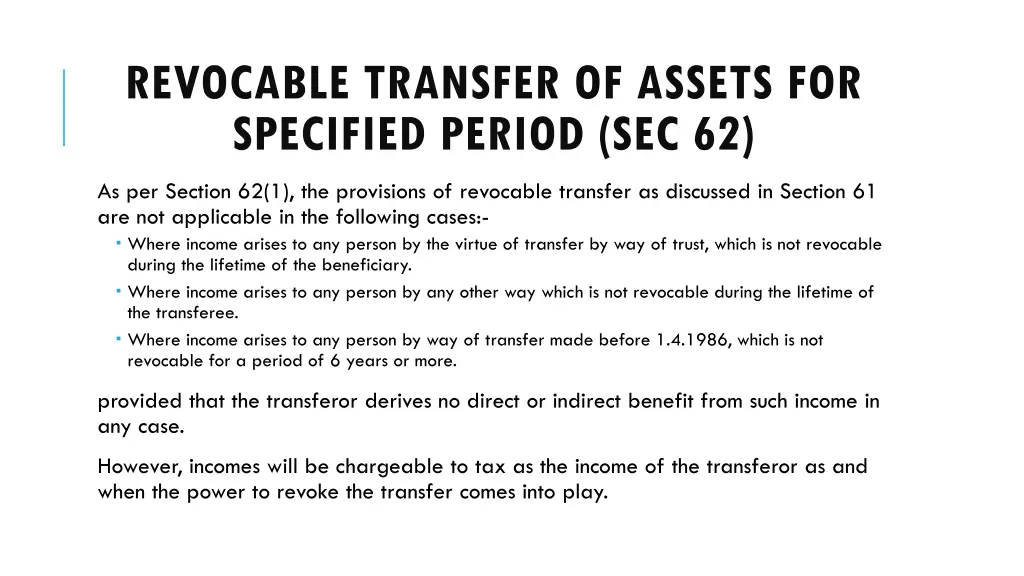 revocable transfer of assets for specified period