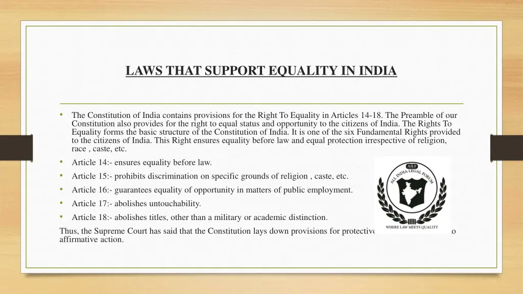 laws that support equality in india