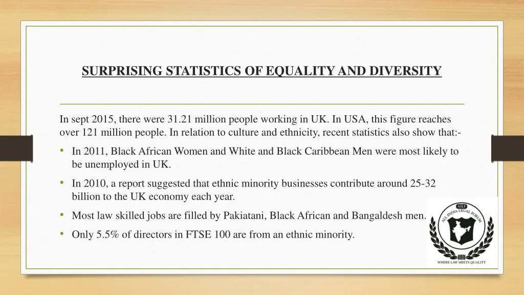 surprising statistics of equalityand diversity