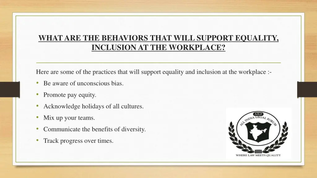 whatare the behaviors that willsupport equality