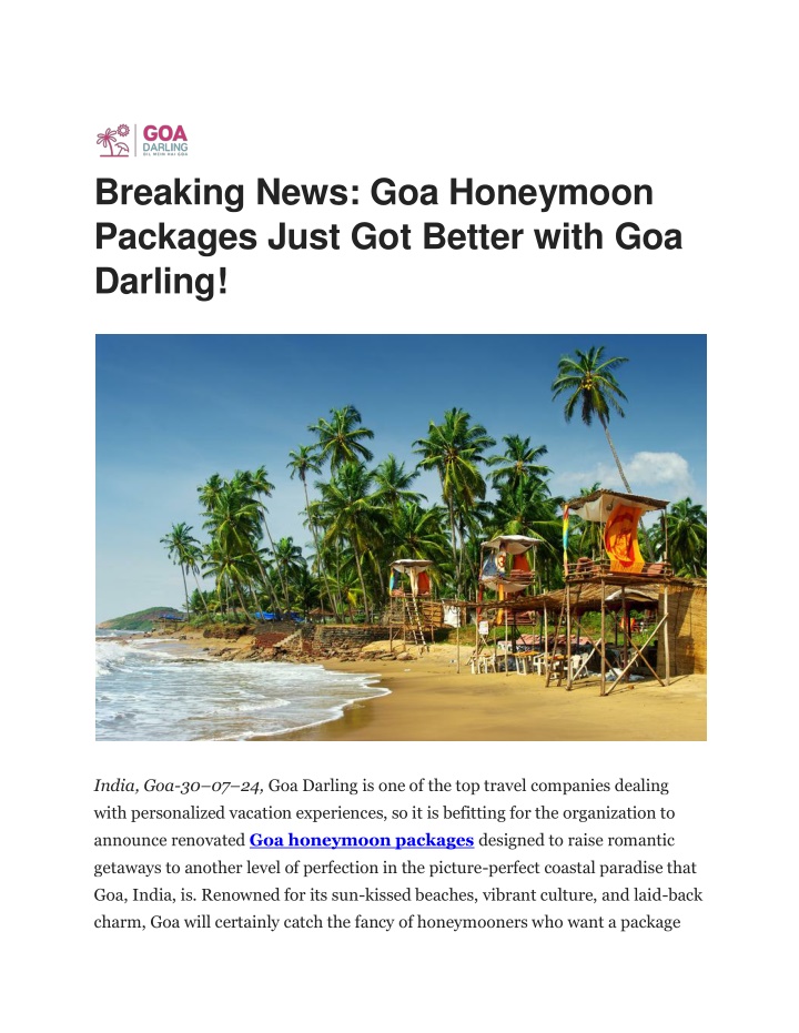 breaking news goa honeymoon packages just