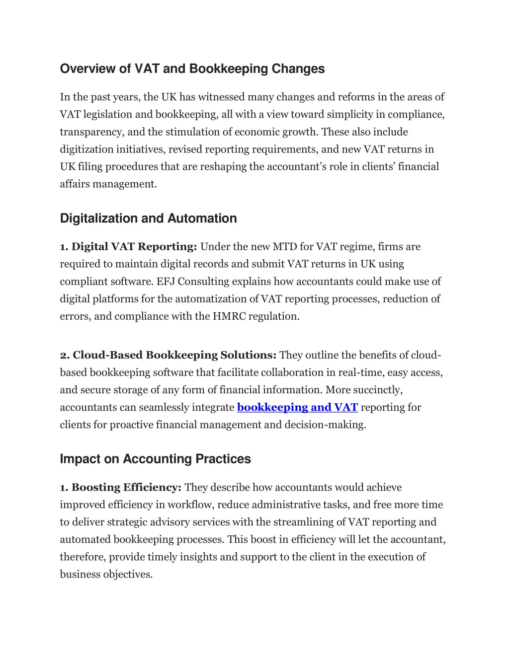 overview of vat and bookkeeping changes