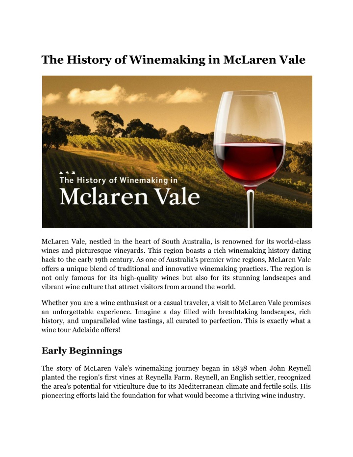 the history of winemaking in mclaren vale