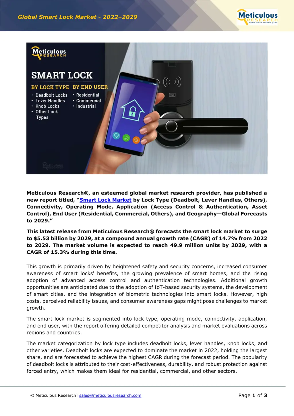 global smart lock market 2022 2029