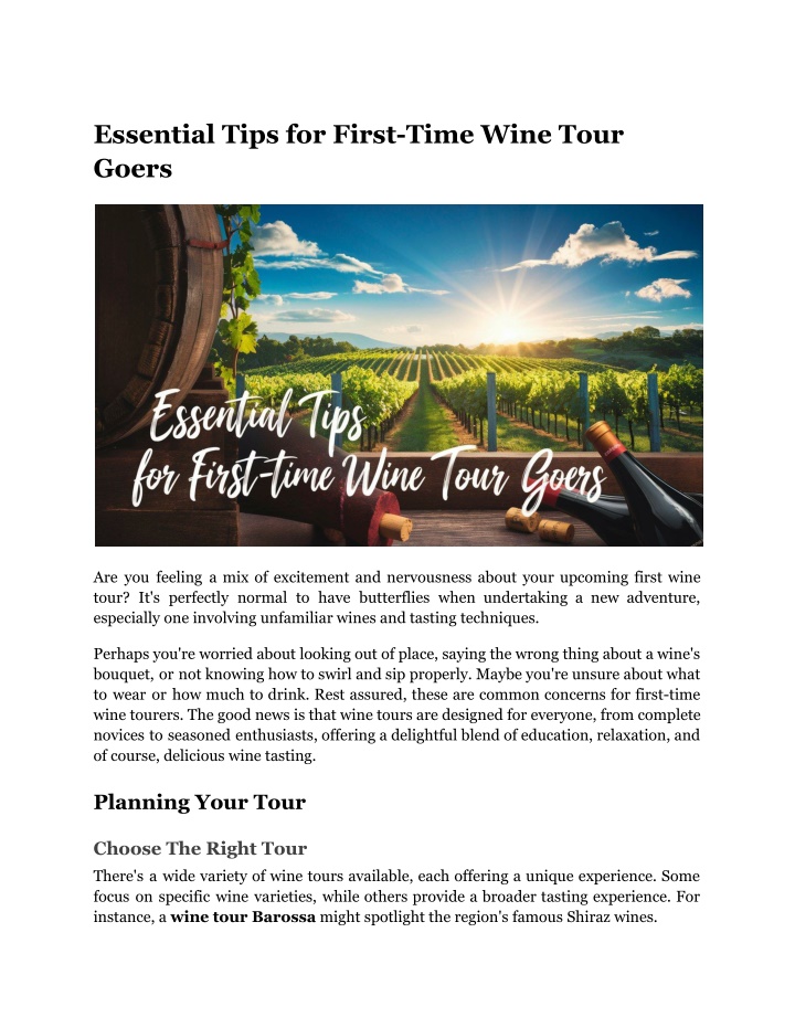 essential tips for first time wine tour goers