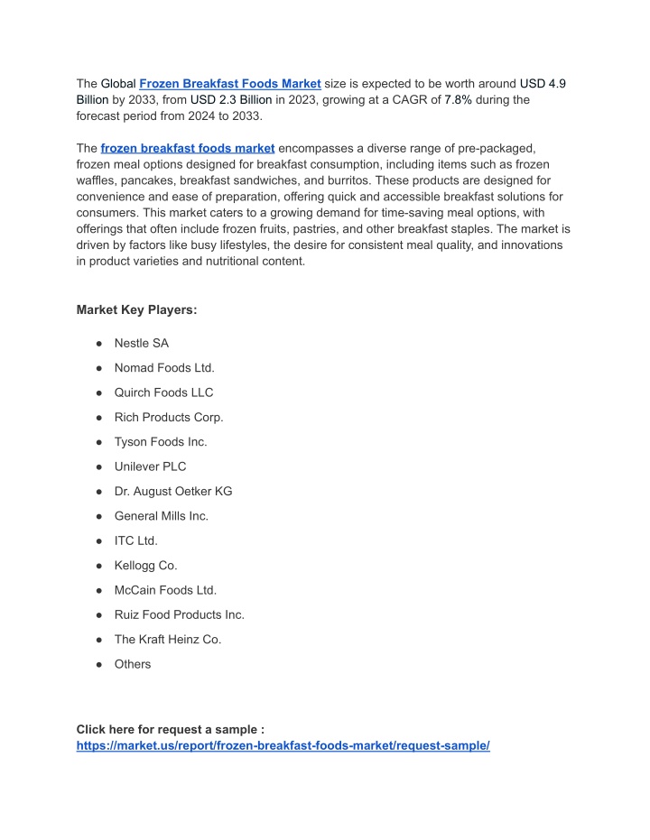 the global frozen breakfast foods market size